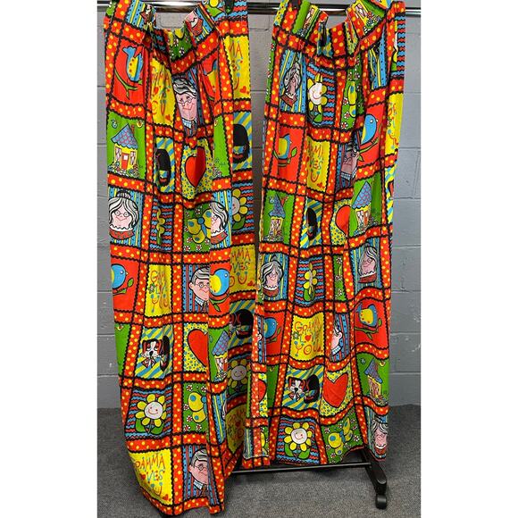 Vintage 60s Patchwork Drapes Character Gramma Loves You Fabric Yardage Joyce Mil - Picture 5 of 10